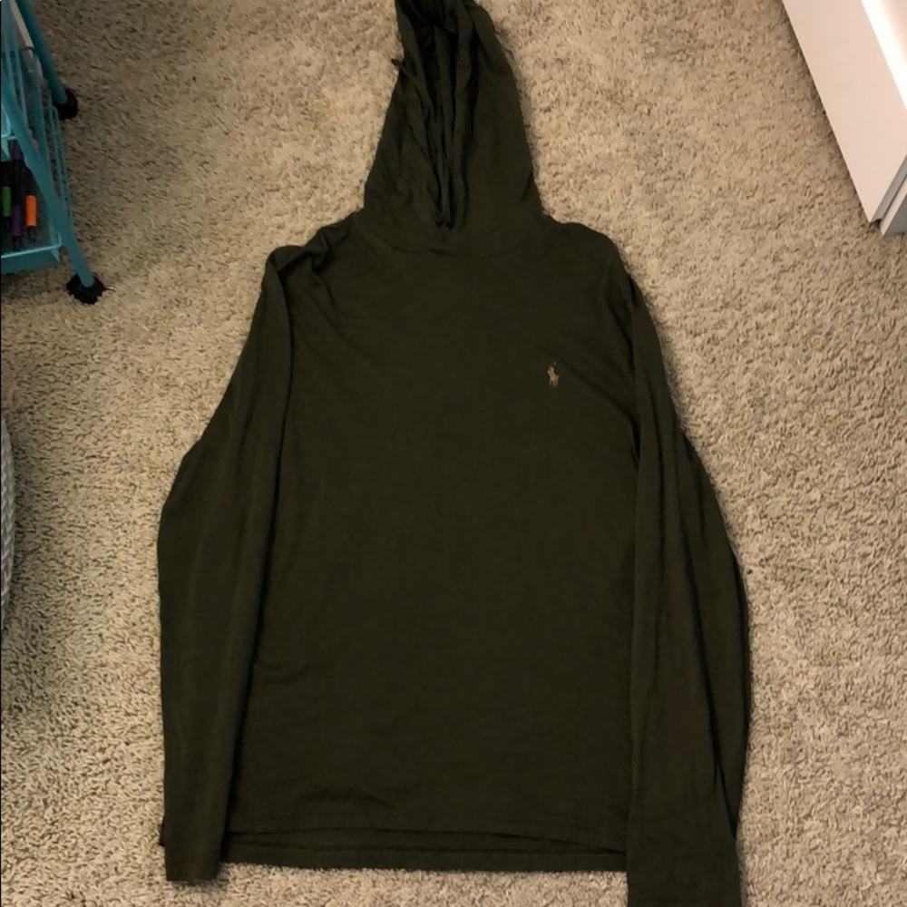men’s L polo olive long sleeve with hoodie